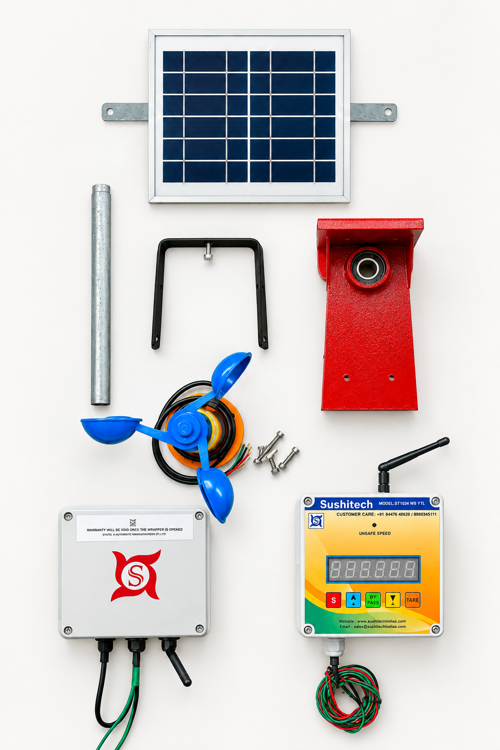 Sushitech ST1024 WS YTL wind speed sensor SLI kit with solar panel, anemometer and display unit