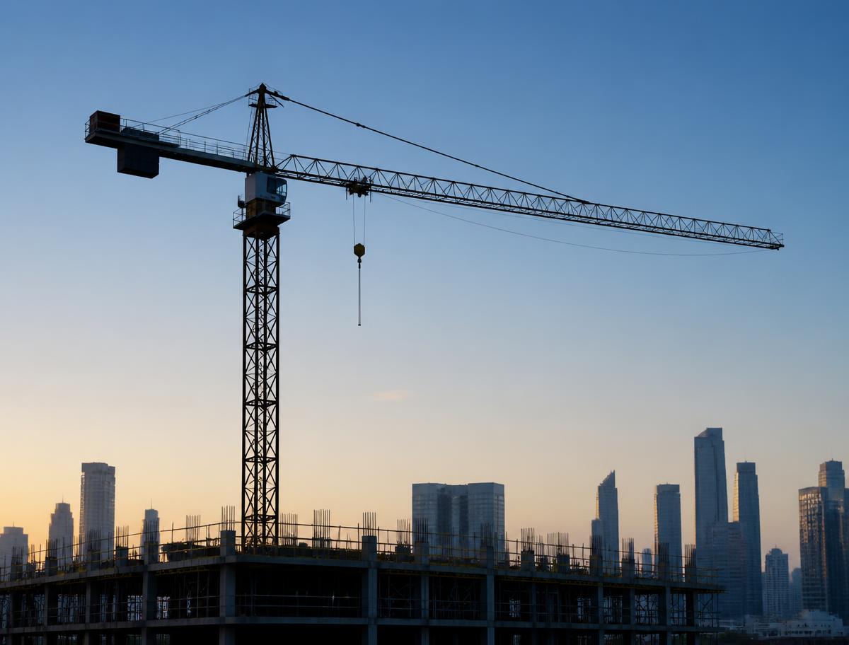 Tower crane on a city construction site